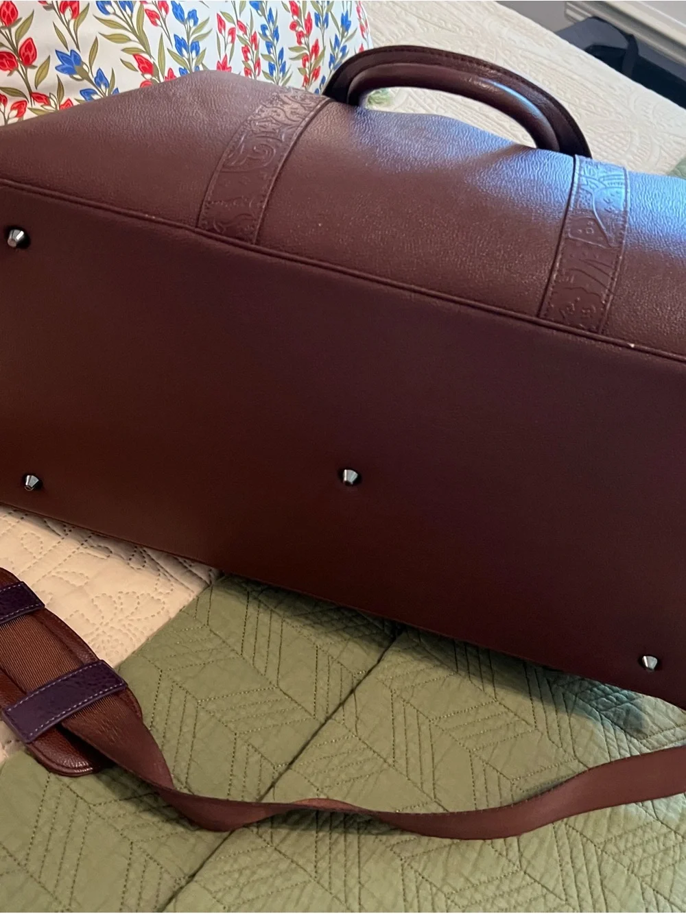Robert Graham Brown Leather Duffel with Front Zip Pocket